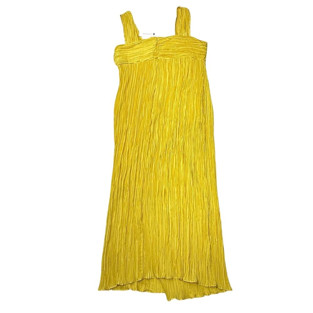 Anthropologie Pleated Satin Midi Dress with Wide Straps Yellow XL - Picture 4 of 8